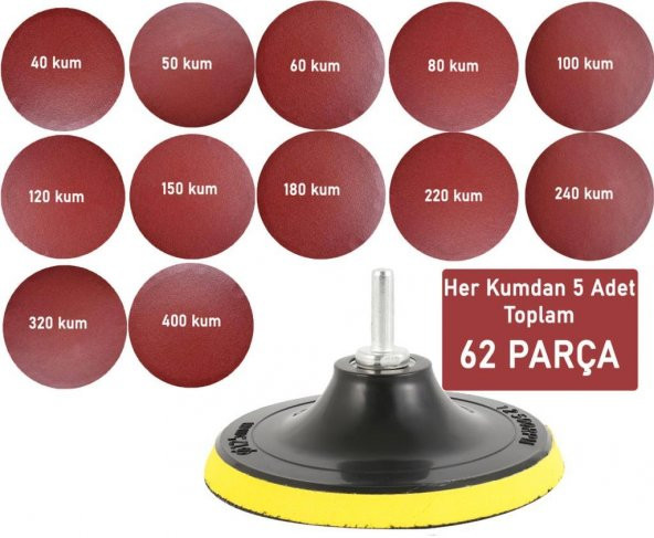 62 Parça 115 mm Avuç Taşlama Cırt Zımpara Seti + Matkap Aparatı - 2