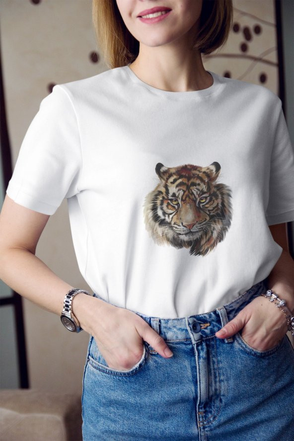 Vahşi Kaplan Baskılı Tişört Kadın Hediye Doğum Günü Hediyesi T-shirt - 1