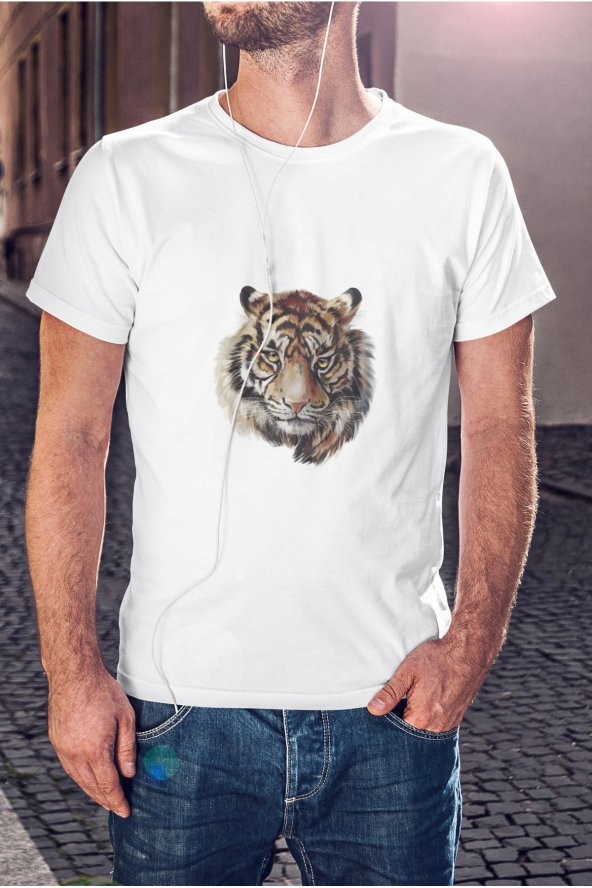 Vahşi Kaplan Baskılı Tişört Erkek Hediye Doğum Günü Hediyesi T-shirt ürün görseli