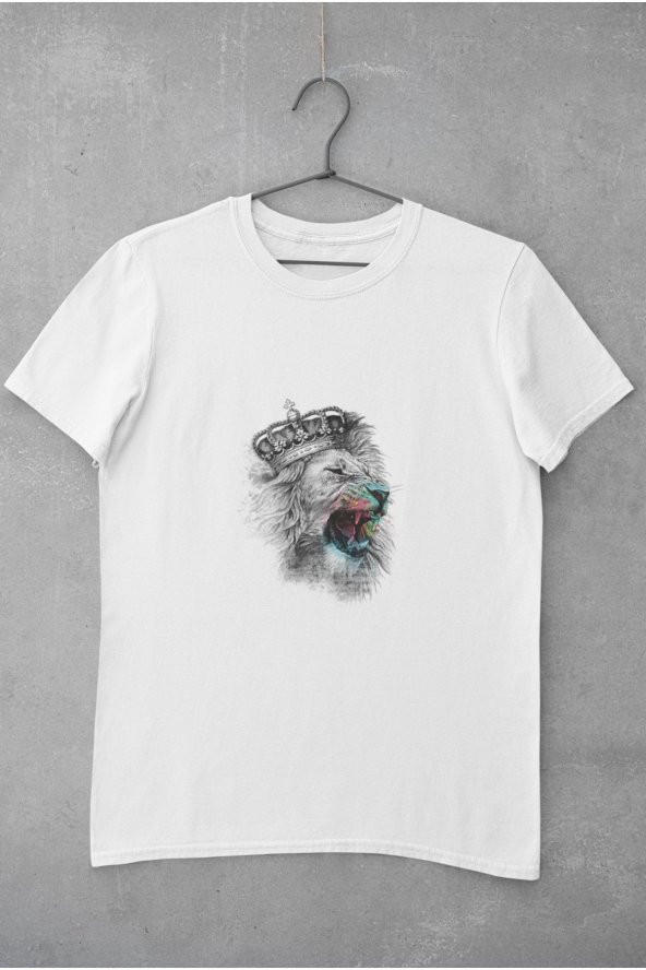 Kral Tacı Aslan Baskılı Tişört Kadın Hediye Doğum Günü Hediyesi T-shirt - Resim 2