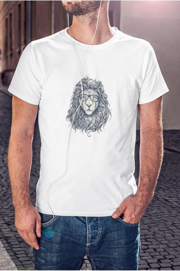 Yeleli Aslan Çizim Baskılı Tişört Erkek Hediye Doğum Günü Hediyesi T-shirt ürün görseli