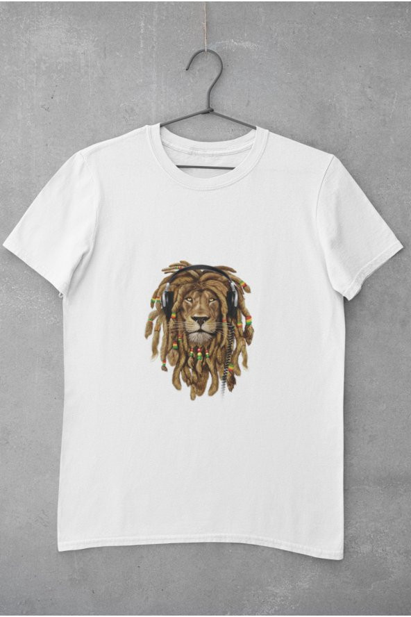 Rasta Yeleli Kulaklıklı Aslan Baskılı Tişört Erkek Hediye Doğum Günü Hediyesi - 2