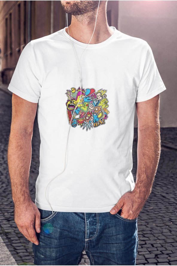 Renkli Karikatür Çizimi Baskılı Tişört Erkek Hediye Doğum Günü Hediyesi T-shirt ürün görseli