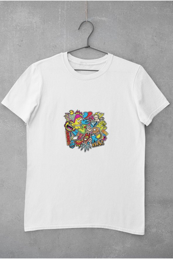 Renkli Karikatür Çizimi Baskılı Tişört Kadın Hediye Doğum Günü Hediyesi T-shirt - 2