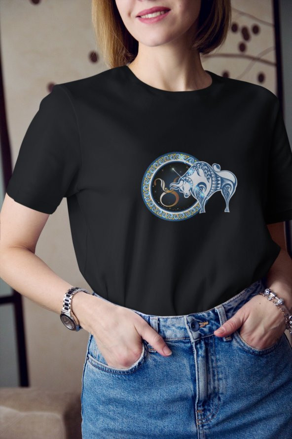 Koç Burcu Sembolü Baskılı Tişört Kadın Hediye Doğum Günü Hediyesi T-shirt - Resim 3