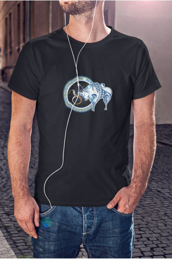 Koç Burcu Sembolü Baskılı Tişört Erkek Hediye Doğum Günü Hediyesi T-shirt - 4