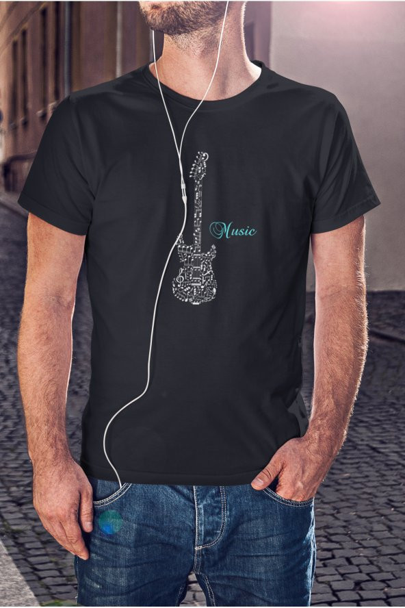 Notalı Müzik Yazı Baskılı Tişört Erkek Hediye Doğum Günü Hediyesi T-shirt - 3