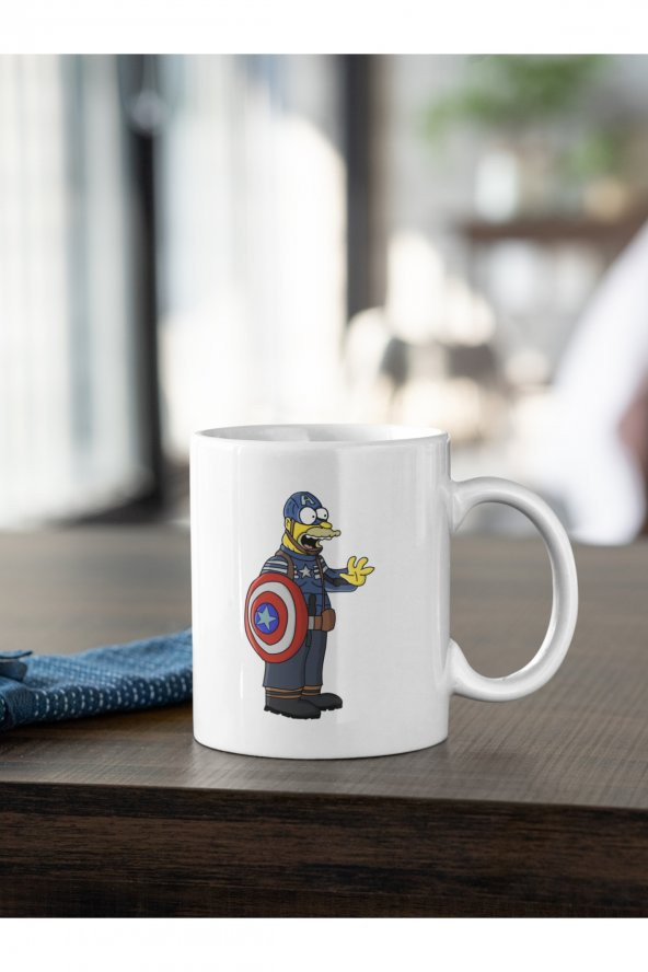 The Simpsons Homer Simpson Captain America Kostümü Kahve Kupası Hediye Kupa