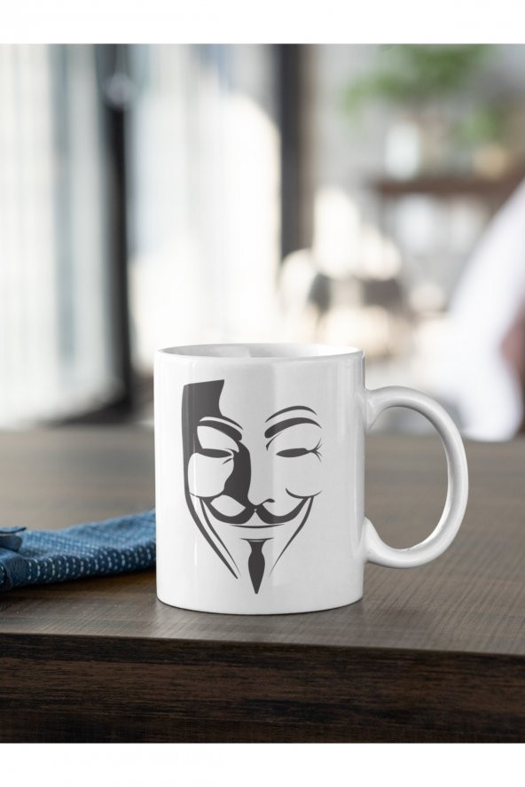 V For Vendetta Maske Baskılı Kahve Kupası Hediye Kupa - 2
