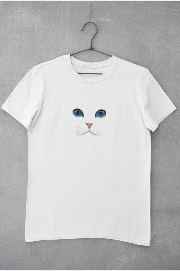 Kedi Mavi Gözlü Baskılı Tişört Erkek Hediye Doğum Günü Hediyesi T-shirt - 2