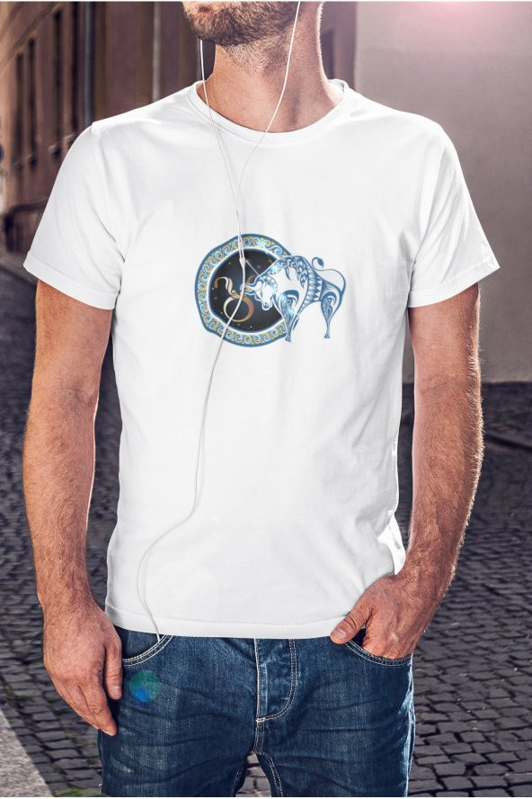 Koç Burcu Sembolü Baskılı Tişört Erkek Hediye Doğum Günü Hediyesi T-shirt