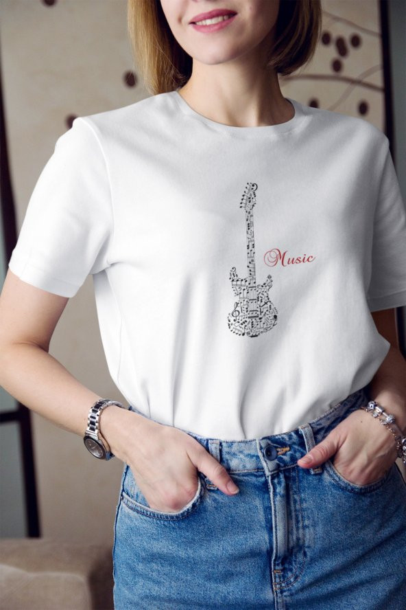 Notalı Müzik Yazı Baskılı Tişört Kadın Hediye Doğum Günü Hediyesi T-shirt ürün görseli