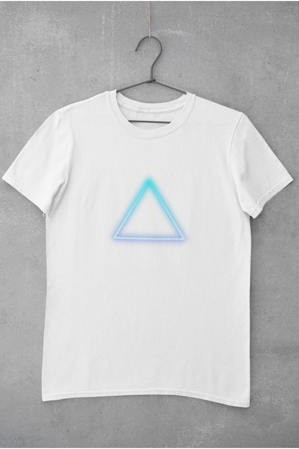Neon Mavi Renkli Üçgen Baskılı Tişört Erkek Hediye Doğum Günü Hediyesi T-shirt - 2