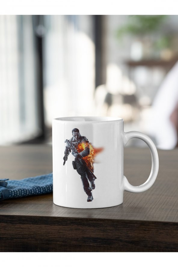 Battlefield Silah Tutan Koşan Asker Yazı Baskılı Kahve Kupası Hediye Kupa - 2