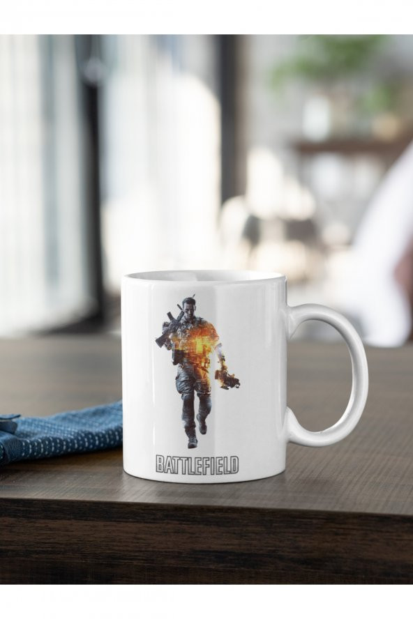 Battlefield Silah Ve Kask Tutan Asker Yazı Baskılı Kahve Kupası Hediye Kupa - 2
