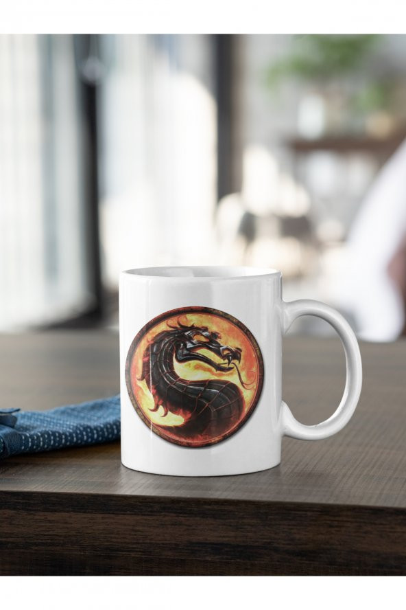 Mortal Kombat Ejderha Figürü Baskılı Kahve Kupası Hediye Kupa - 1