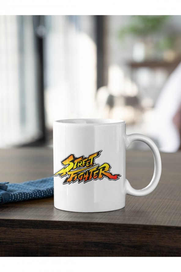 Street Fighter Sarı Turuncu Renkli Yazı Baskılı Kahve Kupası Hediye Kupa - 2