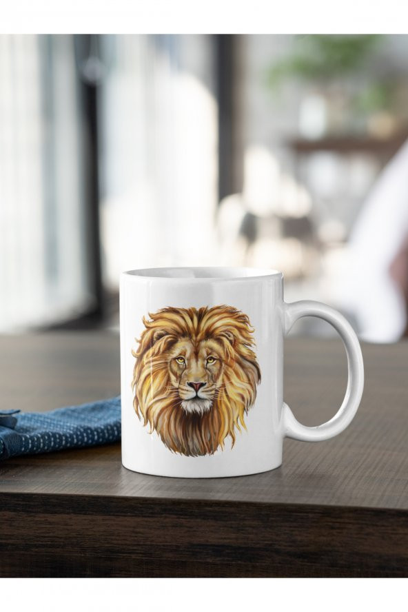 Renkli Aslan Yeleli Baskılı Kahve Kupası Hediye Kupa ürün görseli
