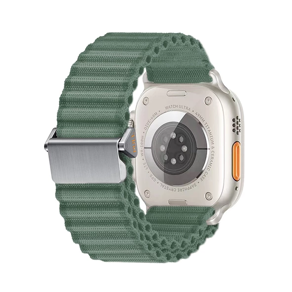 Gpack Apple Watch SE 2 2022 44mm Kordon Metal Tokalı Hasır Örgülü Naylon Kumaş KRD123 - 3
