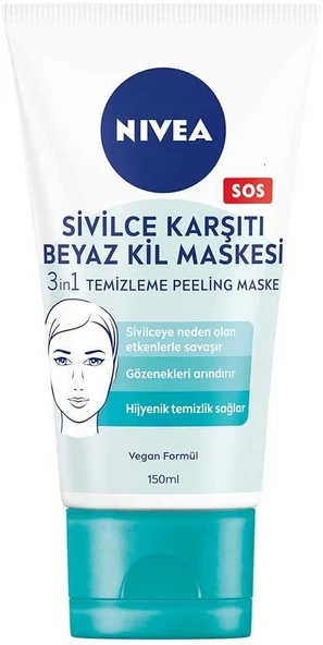Nivea Face 3'ü 1 Arada Beyaz Kil Maskesi, 150 ml