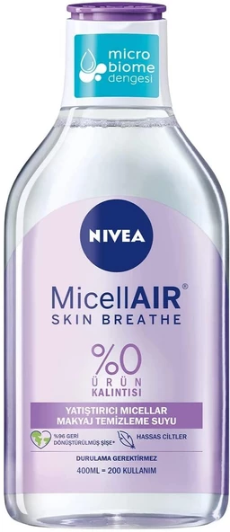 NIVEA Yatıştırıcı Micellar Makyaj Temizleme Suyu Hassas Ciltler (400 ml), Yüz Temizleme, Etkili Makyaj Temizleme Suyu