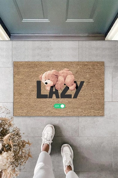 Bej Kapı Önü Paspası Lazy Ayıcık Desen  K-3352 - 1