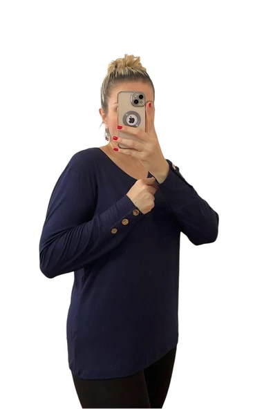 Bilek Düğmeli Kadın Bluz, Genç Anne Modern Kalıp Büyük Beden, Premium Terletmez Kışlık Bluz, Kadın B - 1