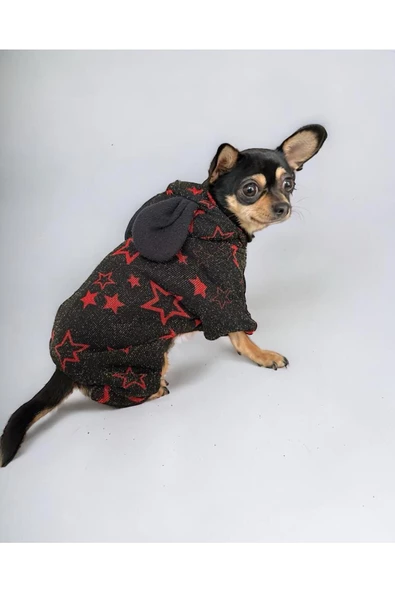 Red Star Shine İçi Peluş Kulaklı Çıtçıtlı Köpek Montu, Köpek Tulumu