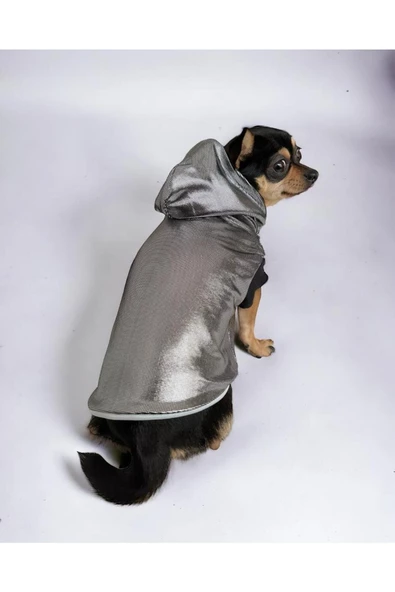 Grey Shine İçi Peluş Köpek Ceketi, Parlak Köpek Montu - 2