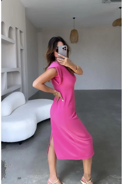 Full Likralı Ottoman Kumaş, Yırtmaçlı T Kol Elbise, Giy Çık Elbise, Premium Kumaş Kalıp