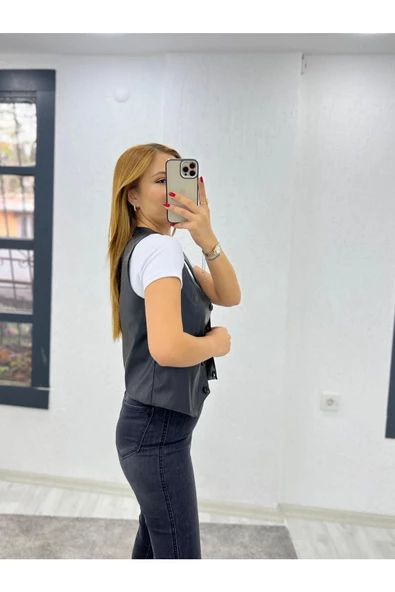 Luxury Astarlı Deri Yelek, Tam Kalıp, Kadın Yelek, Deri Ceket - 2