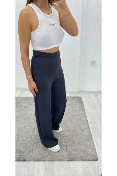 Beli Lastikli Kemersiz, Ön Çimalı Kadın Pantolon