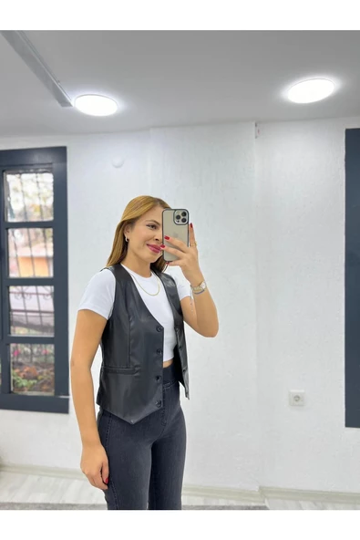 Luxury Astarlı Deri Yelek, Tam Kalıp, Kadın Yelek, Deri Ceket - 3