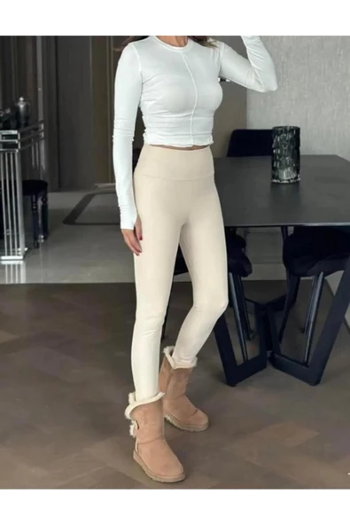 Yüksek Bel Mat Deri Tayt, Premium Kumaş Kalıp, Şardonlu En Boy Likralı - 2