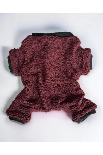 Soft Burgundy Cırtcırtlı Köpek Tulumu, Köpek Kıyafeti - 4