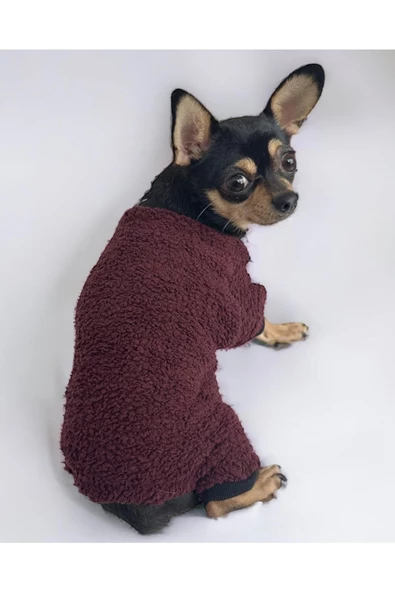 Soft Burgundy Cırtcırtlı Köpek Tulumu, Köpek Kıyafeti - 1