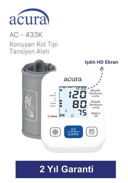 Acura Ac-433 K Geniş Ekranlı Türkçe Konuşan Tansiyon Aleti - 3
