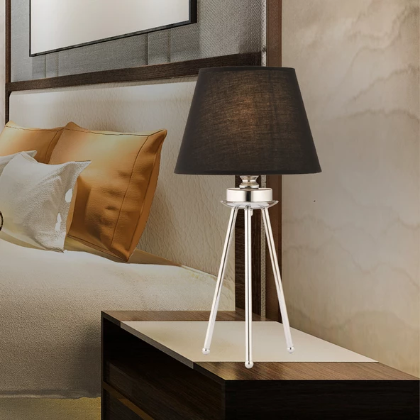 Apliqa Epona Siyah Şapkalı Krom Modern Dekoratif Salon Abajur ürün görseli