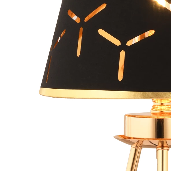 Apliqa Epona Siyah Desenli Şapkalı Gold Modern Dekoratif Salon Abajur - Resim 4