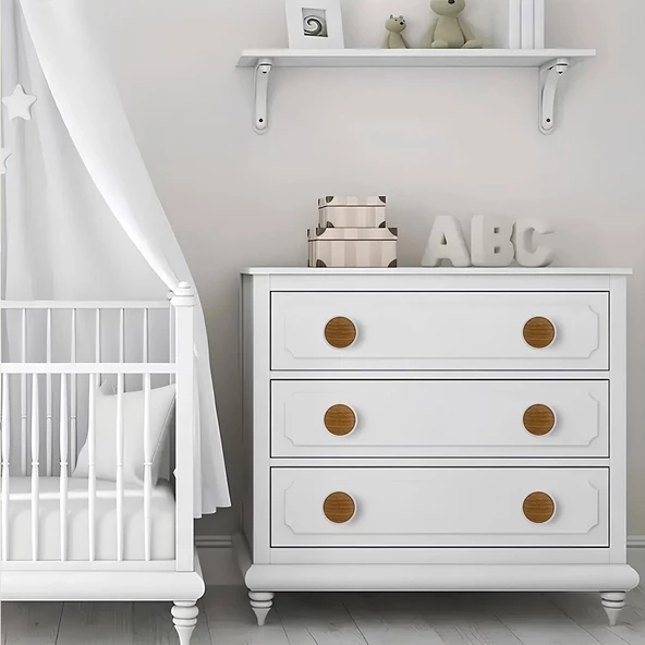 Dolunay 10 Adet Kulp Düğme Ahşap Desenli Çekmece Mutfak Mobilya Dolabı Dolap Kulpu Kulbu Kulpları - Resim 3