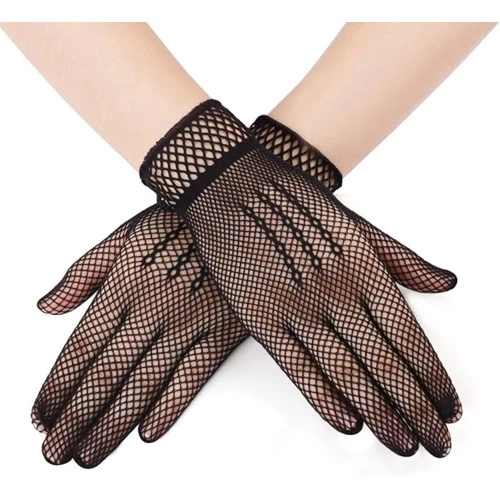 Periboia Siyah Renk Likralı File Eldiven Parmaklı Örgü Eldiven Yetişkin Boy - Resim 5