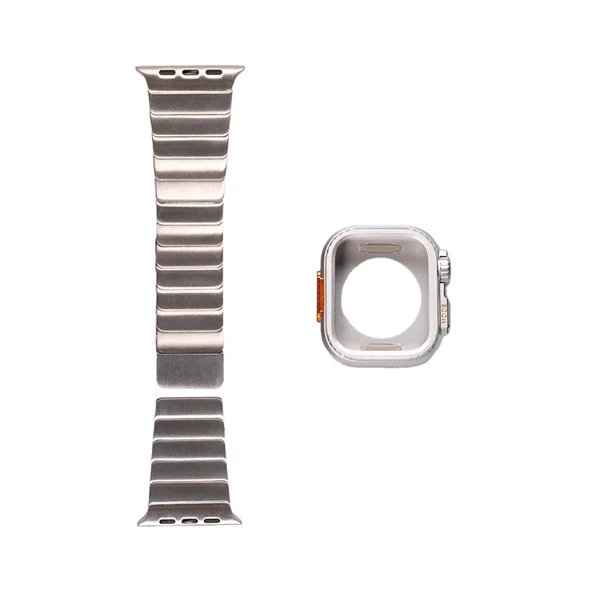 Apple Watch Ultra 2 49mm Redclick KRD-126 Kordon + Sert Kasa Koruyuculu Metal Kordon