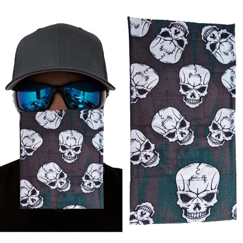 Periboia Kahve Yeşil Çoklu Kafatası Baskılı Buff Bandana 25x48 cm
