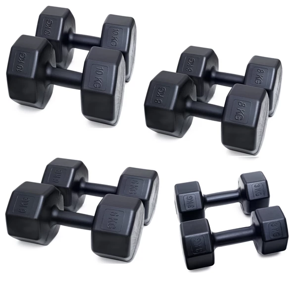 PS SPOR STANDLI EV TİPİ DAMBIL SETİ ( 3 KG + 6 KG + 8 KG + 10 KG + STAND )