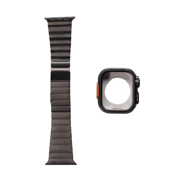 Apple Watch 7 45mm Redclick KRD-126 Kordon + Sert Kasa Koruyuculu Metal Kordon