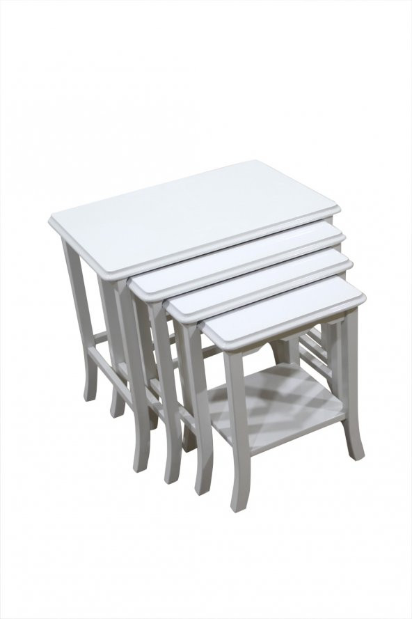 Zigon Sehpa Kayın Ahşap TORNA  Klasik  Model Lake Parlak Beyaz Renk 4lü El Yapım - 2