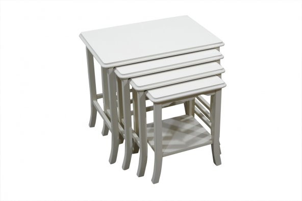 Zigon Sehpa Kayın Ahşap TORNA  Klasik  Model Lake Parlak Beyaz Renk 4lü El Yapım - 8