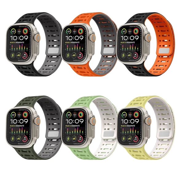 Watch Ultra 2 49mm Redclick KRD-124 Silikon Kordon Terletmeyen Delikli Strap Kayış - 9