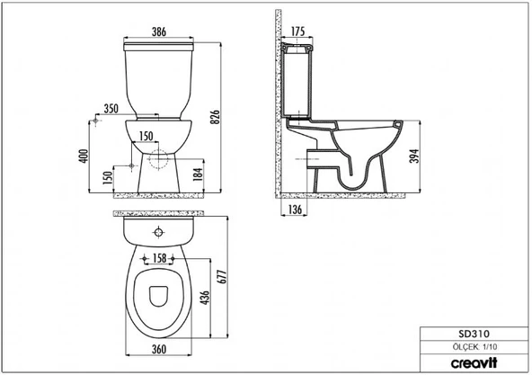 Creavit SD310 Sedef Arkadan Çıkışlı Klozet