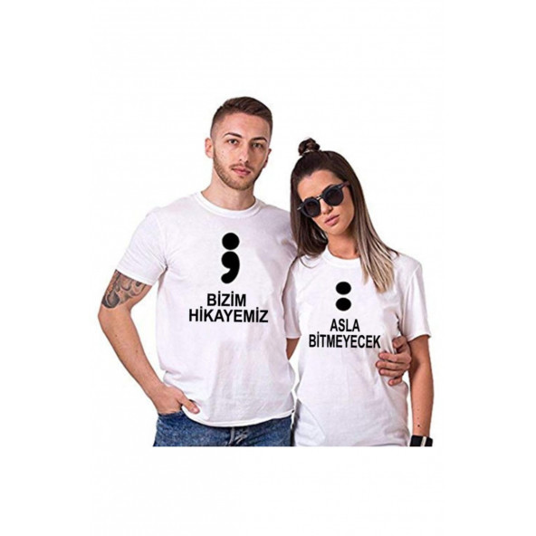 Sevgili Tişörtleri Bay Bayan Çift Kombin Beyaz Bizim Hikayemiz Tshirt 2 Adet